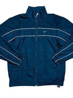 Nike Vintage Full Zip Embroidered Black & White Windbreaker Jacket, Men's Medium